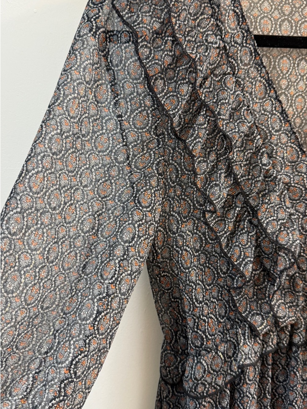 ZARA Boho Paisley Ruffle Maxi Dress Size S Blue Orange - Picture 5 of 13
